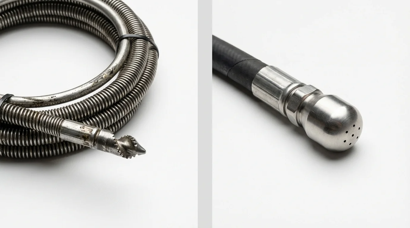 Drain snake cable and hydro jetting nozzle used for drain cleaning in Heyburn, ID