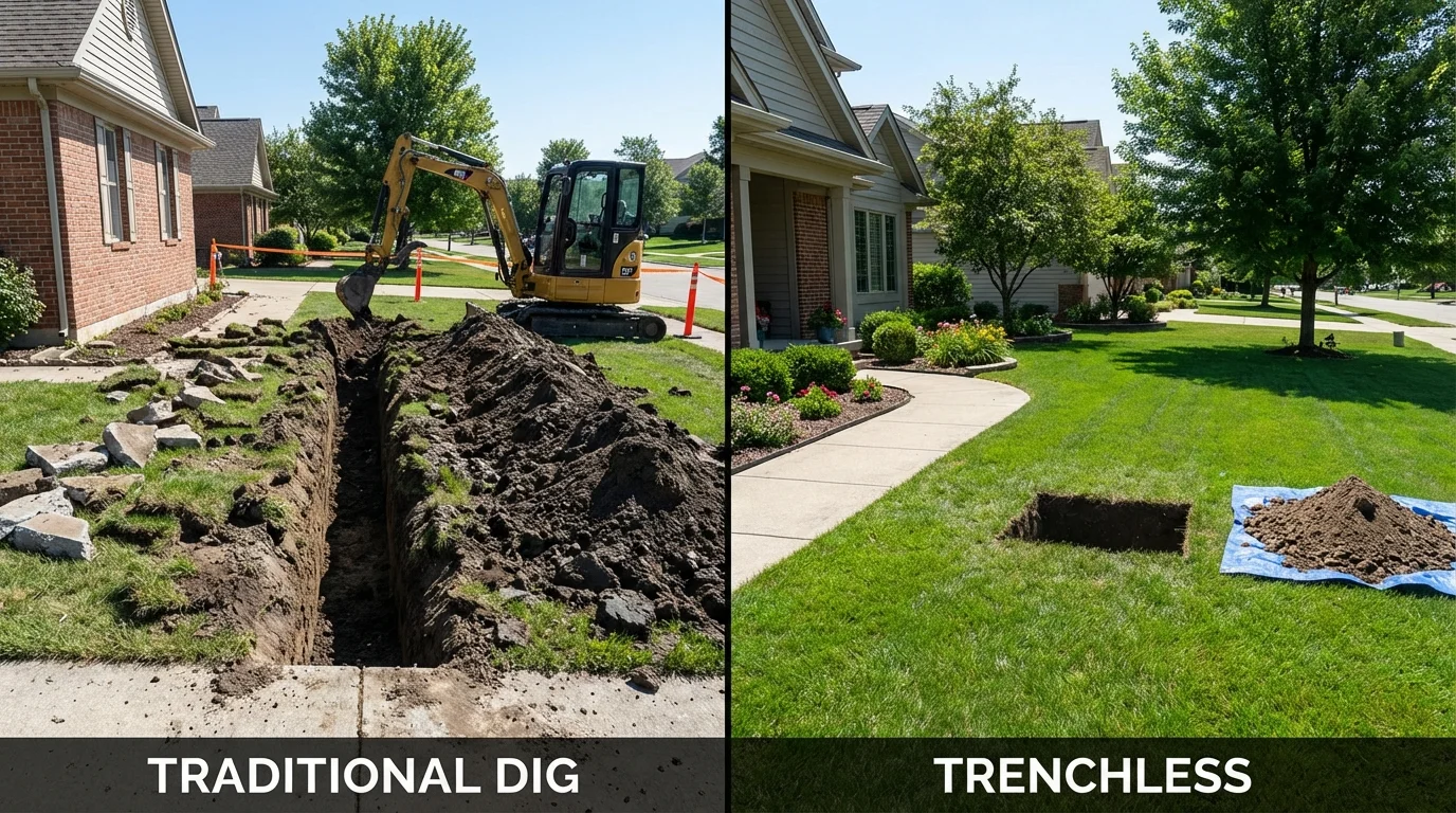 Trenchless sewer repair with minimal yard damage versus traditional excavation in Heyburn, ID